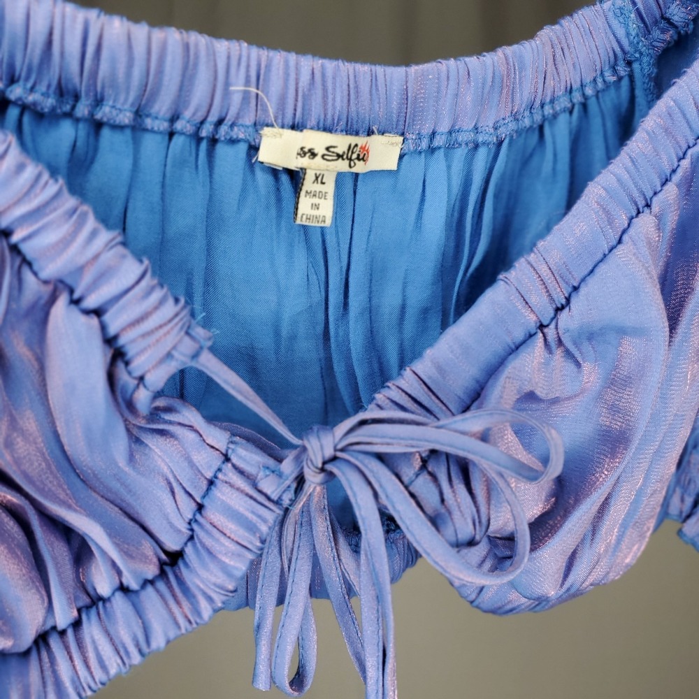 Miss Selfie Metallic Crop Top Junior XL Purple Puff Fairycore Festival Disco - Picture 3 of 8